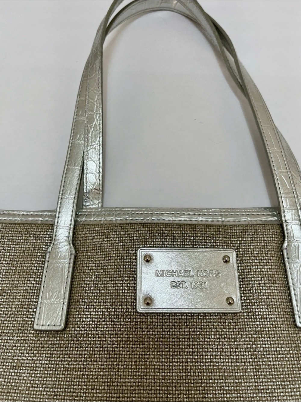 Michael Kors Beige and Silver Metallic Tote - Picture 3 of 5